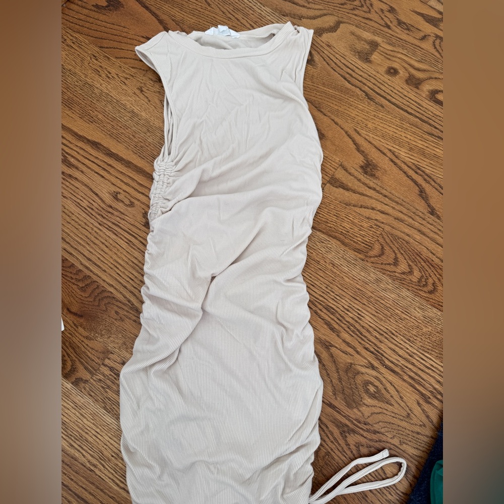 Cinched light tan/cream mini dress